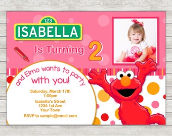 Elmo Birthday Invitation, Pink Elmo Girl Invite - Printable File or Printed Invitations
