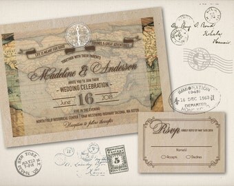 Wedding Invitation World Map Old Fashioned Vintage Rustic Destination Abroad Travel Wedding Invitation World Map Old Fashioned Vintage Rustic Destination Abroad Travel