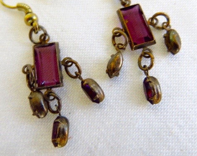 Czech Glass Earrings, Amethyst Chandelier Earrings, Beveled Purple Glass, Pierced Ears