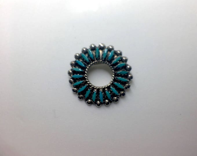 Sterling Turquoise Zuni Brooch, Zuni Needlepoint Pin, Native American Pendant, Vintage Old Pawn Jewelry