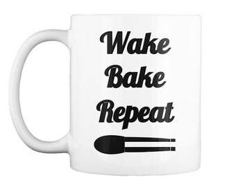 Wake Bake Repeat Makeup Beauty Artist Black and White Coffee and Tea Mug