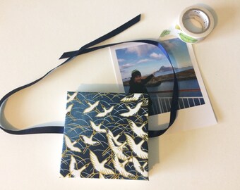 Mini 3 x 3 accordion photo album - 3 x 3 brag book - square mini book - blue birds Japanese pattern