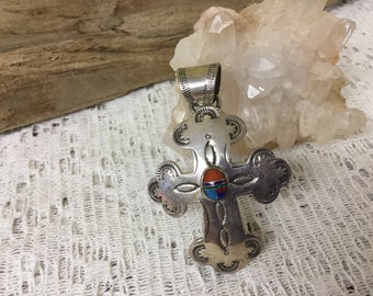 Vintage Sterling Cross with stones