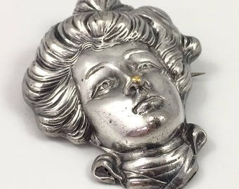Large Edwardian "Gibson Girl" Silverplate Pin Circa 1890 -1910