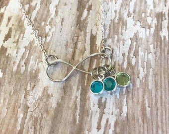Infinity Birthstone Necklace, Eternity Pendant with Birthstone Charms, Gift for Mom, Gift for Her, Personalized Mother's Necklace