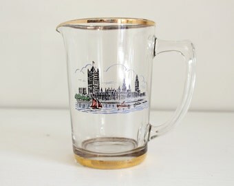 Vintage Glass Jug, London Souvenir, Houses of Parliament, Milk Jug, Vintage Kitchen, Gift, Decorative Jug, Vintage Decor