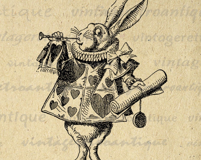 Printable Herald White Rabbit Clipart Graphic Download Alice in Wonderland Image Illustration Digital Vintage Clip Art HQ 300dpi No.1324