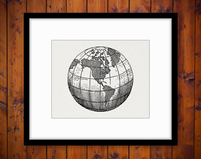 Printable Earth Globe Clipart World Map Digital Image Graphic Planet Art Download Printable Antique Clip Art Jpg Png Eps HQ 300dpi No.2940