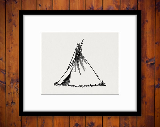 Printable Tepee Image Graphic Indian Tepee Download Digital Illustration Antique Clip Art Jpg Png Eps HQ 300dpi No.4246