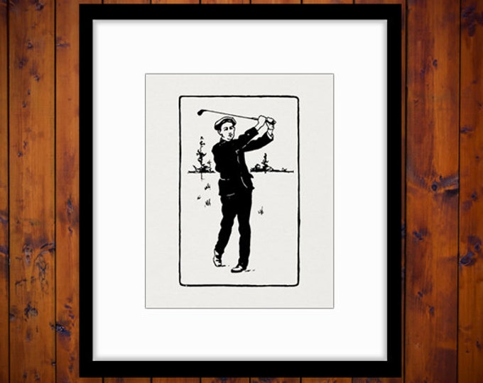 Digital Printable Golf Download Golfer Graphic Illustration Image Vintage Clip Art Jpg Png Eps HQ 300dpi No.3848