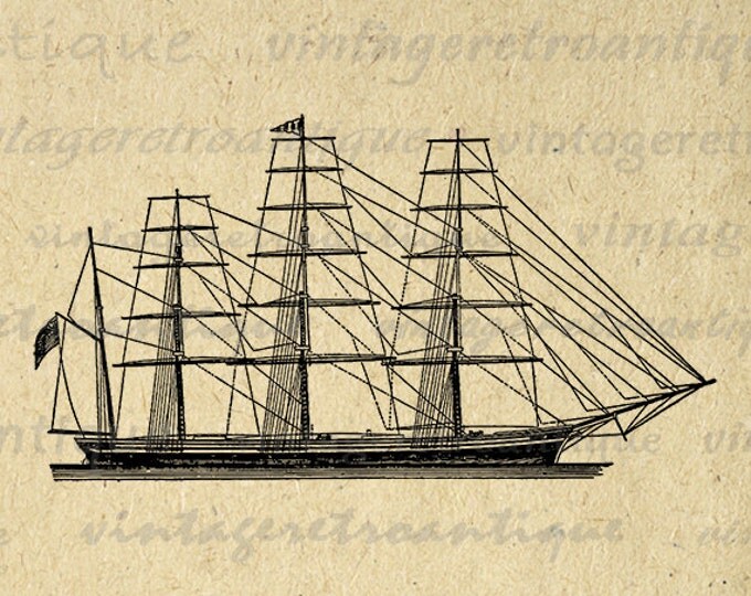 Printable Ship Digital Download Antique Boat Image Graphic Vintage Clip Art Jpg Png Eps HQ 300dpi No.165