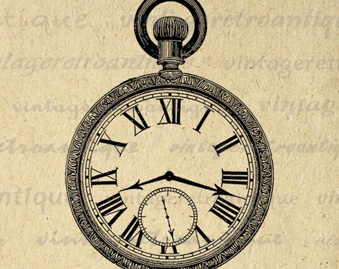 Engraved Pocket Watch Image Digital Graphic Download Printable Antique Clip Art Jpg Png Eps HQ 300dpi No.1841