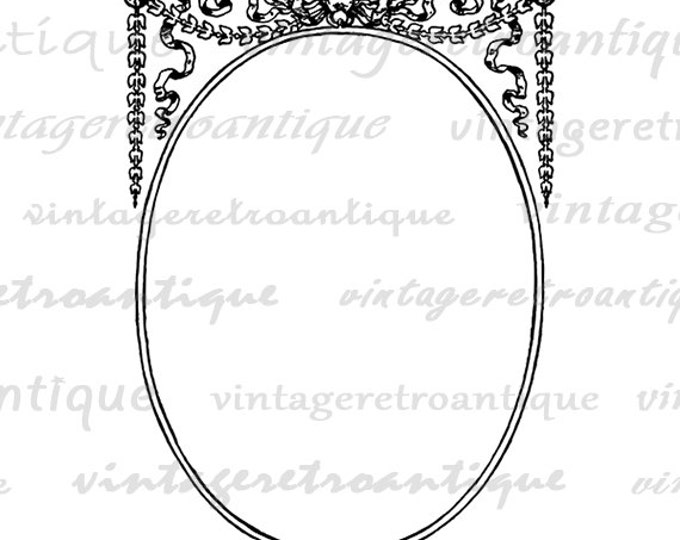 Digital Printable Oval Frame Ornament with Ribbon Image Graphic Download Vintage Clip Art Jpg Png Eps HQ 300dpi No.3602