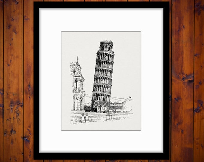 Digital Leaning Tower of Pisa Graphic Download Image Printable Antique Clip Art Jpg Png Eps HQ 300dpi No.3077