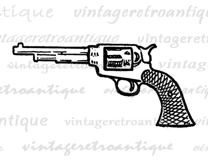 Western Revolver Printable Digital Download Gun Graphic Image Artwork for Transfers Tote Bags Tea Towels etc HQ 300dpi No.4046