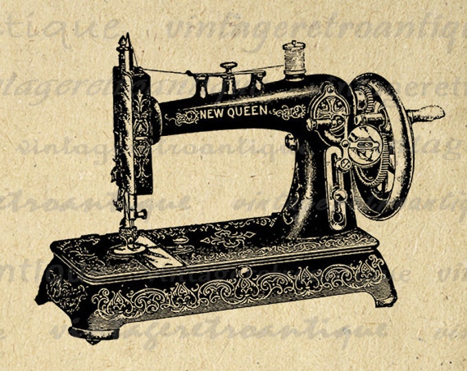 Antique Sewing Machine Digital Image Graphic Illustration Download Printable Vintage Clip Art Jpg Png Eps HQ 300dpi No.1349