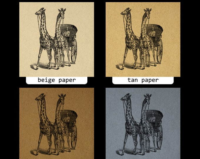 Printable Digital Giraffe Carriage Antique Image Download Graphic Vintage Clip Art Jpg Png Eps HQ 300dpi No.298