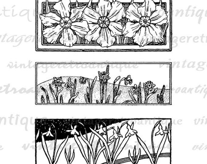 Flower Banners Graphic Digital Image Collage Sheet Printable Header Download Vintage Clip Art Jpg Png Eps HQ 300dpi No.3853