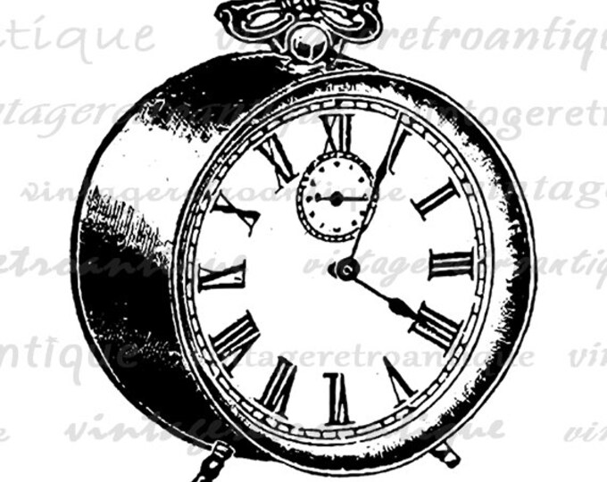 Alarm Clock Graphic Image Digital Illustration Printable Download Vintage Clip Art Jpg Png Eps HQ 300dpi No.1426