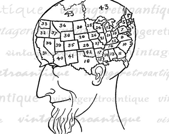 Digital Graphic United States Map Head Image America Download Printable Vintage Clip Art Jpg Png Eps HQ 300dpi No.1929