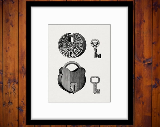 Printable Graphic Antique Padlocks Pad Lock and Key Image Padlock Download Digital Artwork Vintage Clip Art Jpg Png HQ 300dpi No.1750