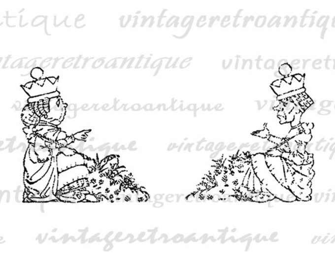 Printable Image Alice in Wonderland White Queen and Red Queen Graphic Download Digital Antique Clip Art Jpg Png Eps HQ 300dpi No.2514