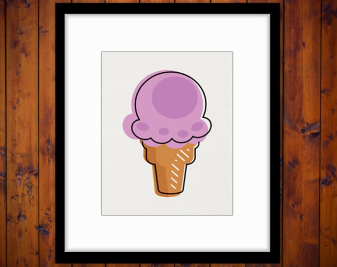 Digital Graphic Retro Style Ice Cream Cone Illustration Download Image Printable Vintage Clip Art HQ 300dpi No.3987