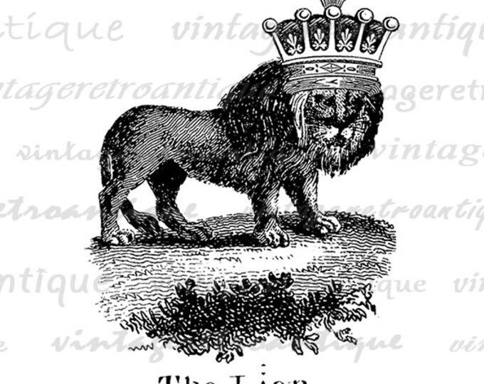 Digital Image Lion with Crown Printable Antique Download Graphic Vintage Clip Art Jpg Png Eps HQ 300dpi No.1008