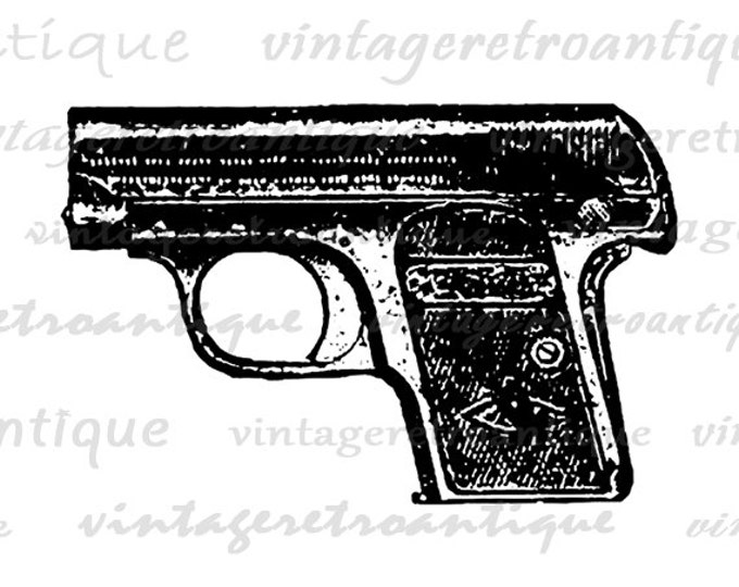 Printable Pistol Gun Graphic Digital Handgun Download Illustration Image Vintage Clip Art Jpg Png Eps 18x18 HQ 300dpi No.1398