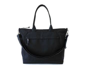 Canvas Tote Bag, Laptop Tote, Weekender Bag, Canvas Laptop Bag, Waxed Canvas Bag, Black