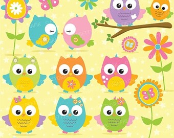 80% OFF SALE Summer owls clipart, clipart commercial use, vector graphics, digital clip art, digital images - CL672