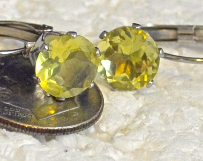 Lemon Quartz earrings , 8mm Round, Natural, Set in Stainless Steel E1049