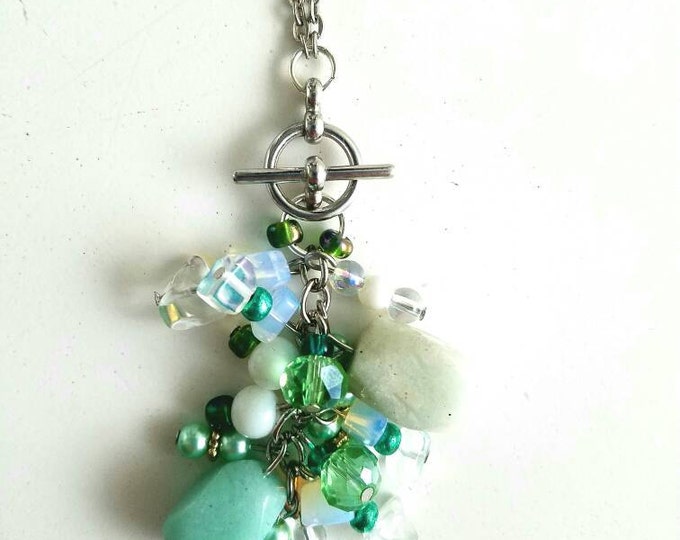 Interchangeable Green Mint Pale Sea Foam Green White Teal Cluster Toggle Pendant