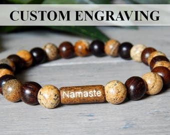 Mens Namaste Bracelet, Engraved Mens Bracelets, Mens Beaded Jewelry, Men's Yoga Bracelet, Man Bracelet, Men's Jewelry, Mens Beaded Bracelet