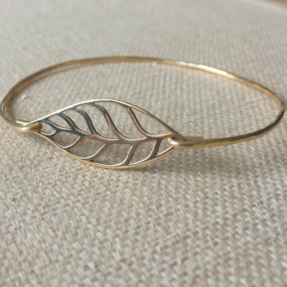 Leaf Bracelet / Bronze Leaf Bangle / Nature Lovers Gold Filled