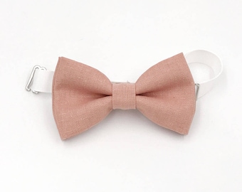 Dusty Rose Linen Bow-tie - Adjustable neck-strap - Groomsmen bow tie -Ring bearer bow tie