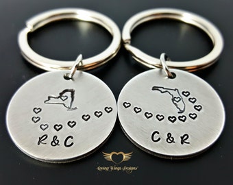 Couples Gift, Personalized Key chains, Long distance gift, State Keychains, Custom Keychains, Key chains for men, Boyfriend Gift, Girlfriend