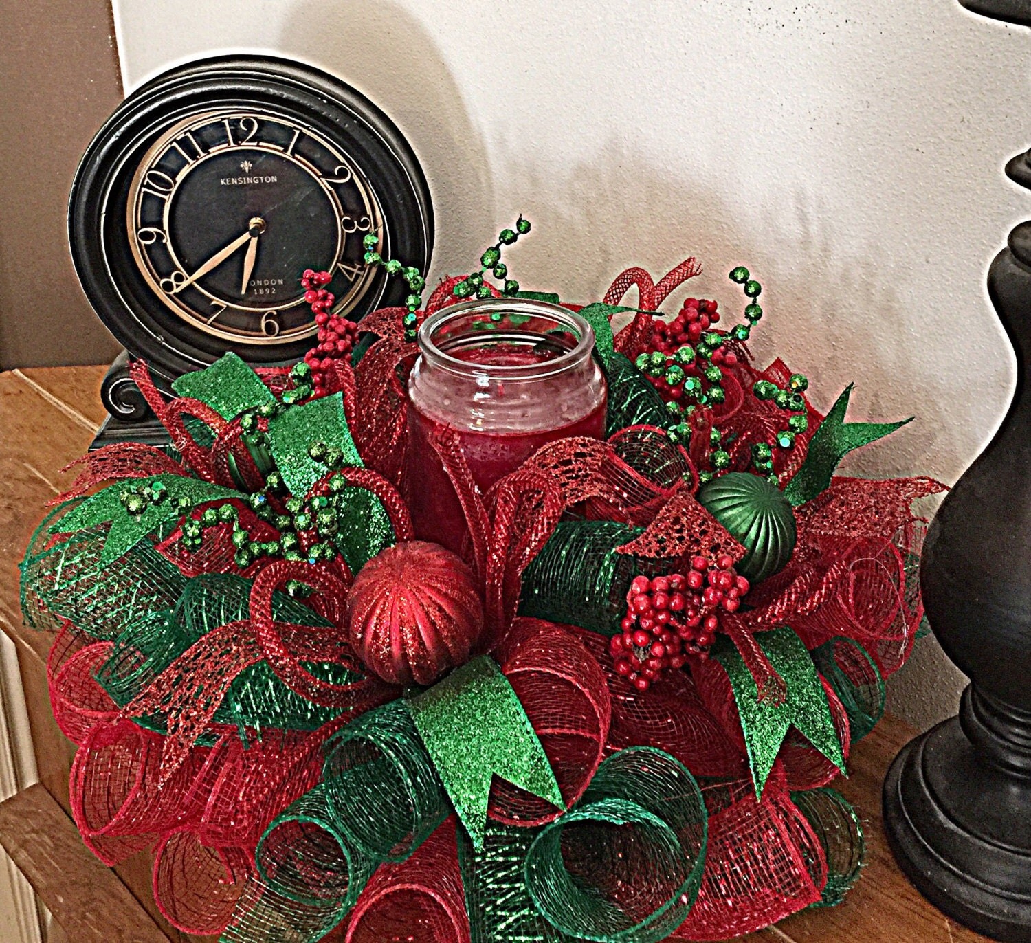 15 Christmas red and green candle arrangement/Red and
