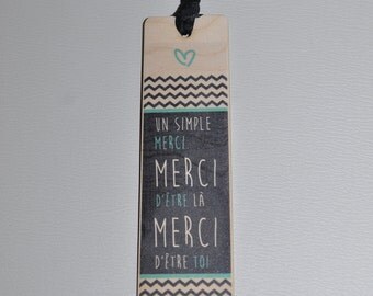 Bookmark wooden - thank you - black & Turquoise