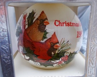 Vintage Christmas Satin Ball Ornament Cardinals 1987 General Foam