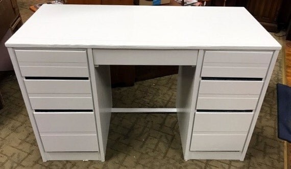 Vintage white desk with six drawers