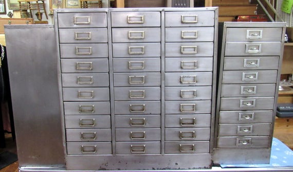 Industrial steel cabinet with 30 drawers mid century modern