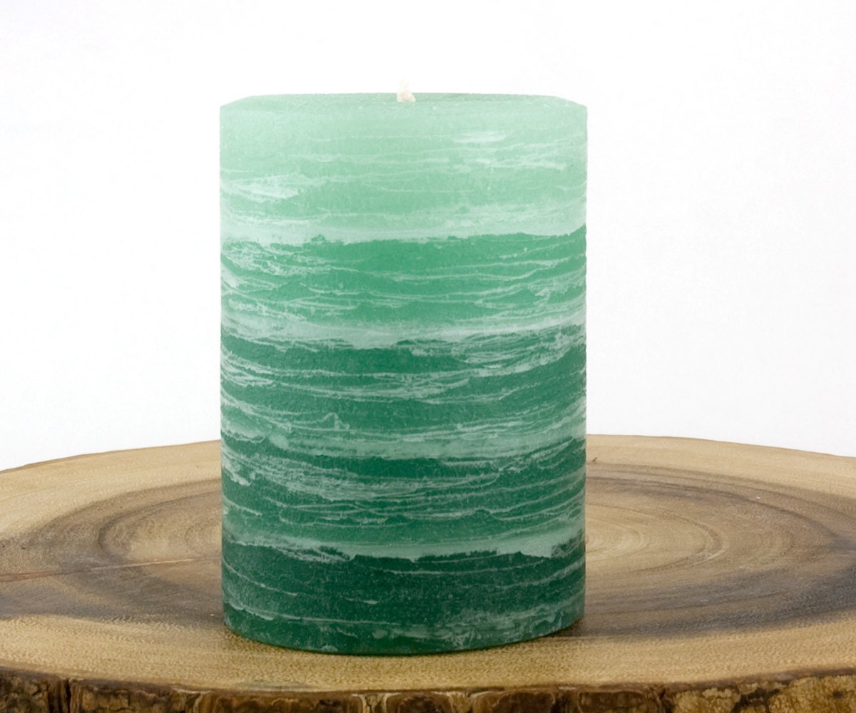 Green Pillar Candle 3 x 4 Green Rustic Layered