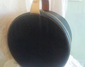 SALE!!! Lg. 16" Mid Century Train Case Luggage Blue W/Leather Handle Warren Mass. K. H. Parsons Travel Storage Table Repurpose Hat Box