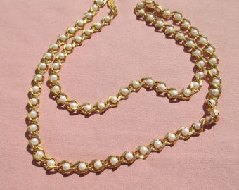Vintage Napier Long White Faux Pearl Chain Necklace