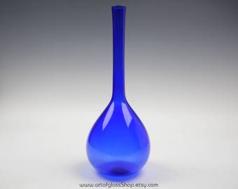 Swedish 12.75" tall cobalt blue glass bottle vase