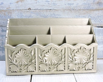 Lerner Organizer Upcylced Vintage Desk/Mail Organizer Resin Muted Gold with Six Sections to Store All Your Office, Craft Supplies or Mail