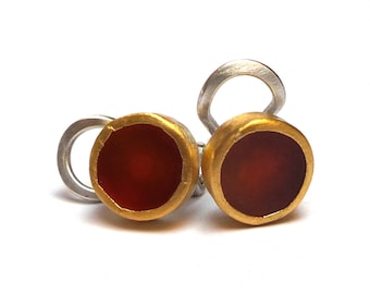 Carnelian Earrings - Gold Earrings - 24 K Gold Stud Earrings - 24 k gold Earrings - Free Shipping!!!