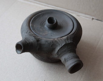 Unglazed Terracotta Teapot. Wabi-Sabi Ceramics. Blackware. Wood fired pottery.
