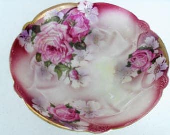 Vintage Germany Hand Painted Rose Design Serving Bowl
